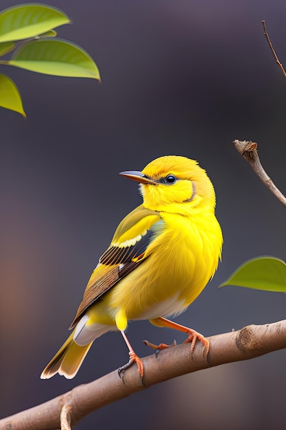 Un macho de Warbler Amarillo está posado en una rama Obra de arte digital