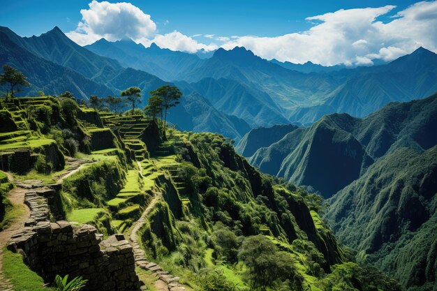 Machu Picchu Intipunku la majestuosa entrada a las montañas generativa IA