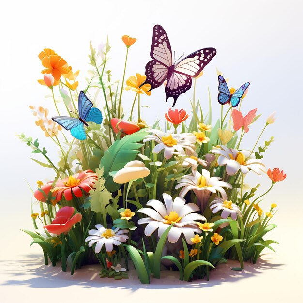 un macizo de flores con mariposas y flores