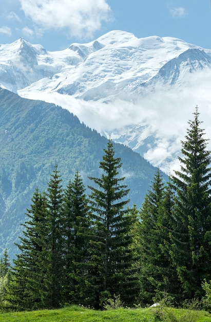 Macizo montañoso del Mont Blanc (valle de Chamonix, Francia, vista desde las afueras de Plaine Joux)