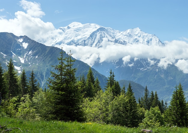 Macizo montañoso del Mont Blanc (valle de Chamonix, Francia, vista desde las afueras de Plaine Joux).