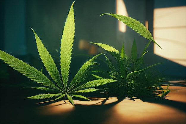 Maconha deixa folha de cannabis em um fundo escuro