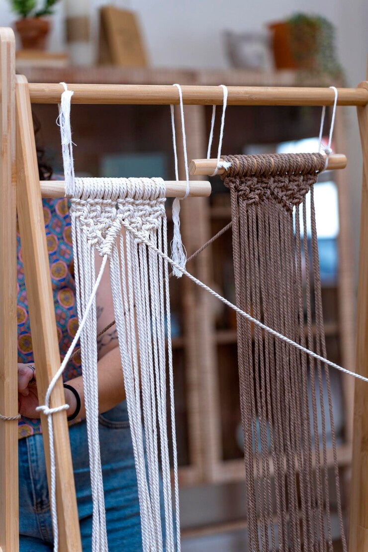 Foto el macrame colorido en el marco