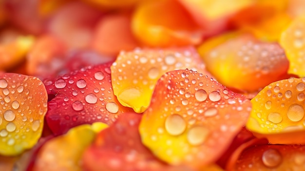 Macro captura de gotas de agua en los pétalos