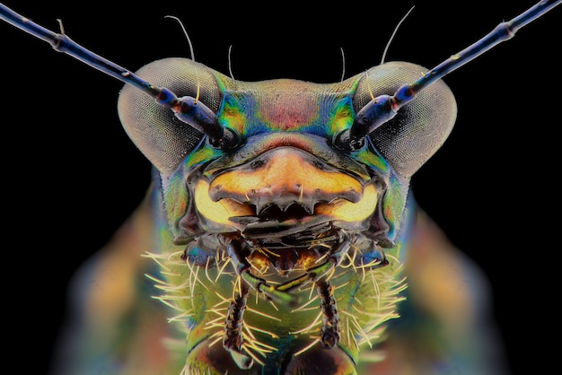 Macro de cara de escarabajo tigre