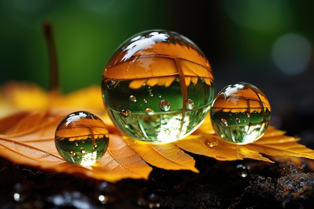 macro close-up de gota de chuva brilhante em fotografia publicitária profissional de floresta realista