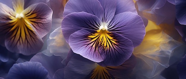 Foto macro detallado de los patrones y tonos de los pétalos de pansy primer plano de la flor de pansy vibrante con texturas ricas ai generative