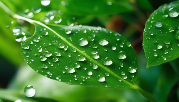 Un macro disparo de gotas de agua en las hojas