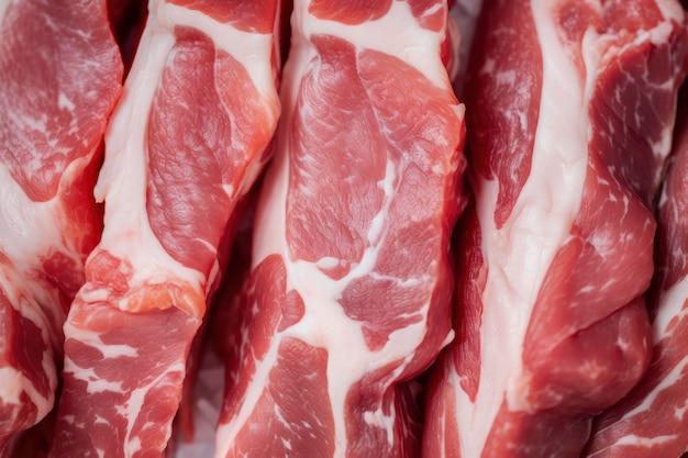 Macro foto de carne de cerdo Fondo texturizado de carne El filete de ternera es crudo y jugoso