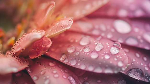 Macro gotas de lluvia en la flor rosada fotografía de la naturaleza en primer plano