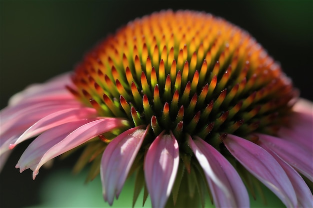 Macro de hermosa flor de equinácea de pétalos rosas con puntas verdes de apio Contenido generado por IA