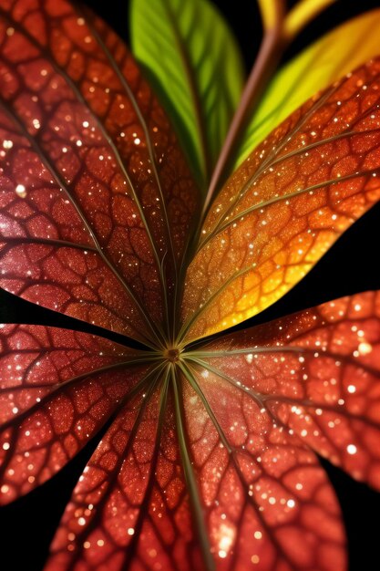 Foto macro de hojas de otoño con gotas de agua a fuego lento