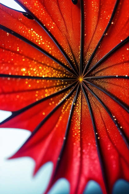 Macro de hojas de otoño con gotas de agua a fuego lento