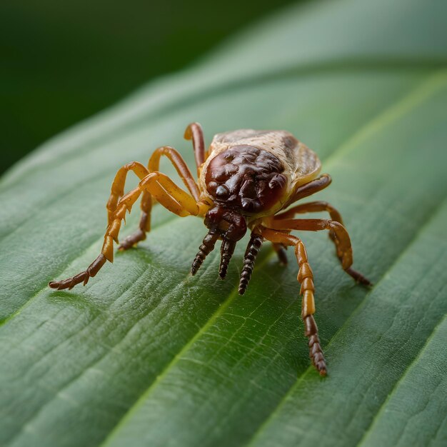 Foto macro inyección virus de encefalitis o enfermedad de lyme infectado garrapatas en la hoja para medios sociales tamaño de la publicación