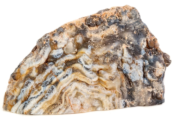 Macro mineral piedra ágata riñón gerbera sobre fondo blanco de cerca