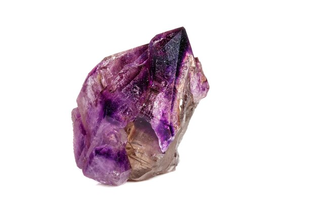 Macro Mineral Stone Amethyst junto rauchtopaz de quartzo esfumaçado em um fundo branco