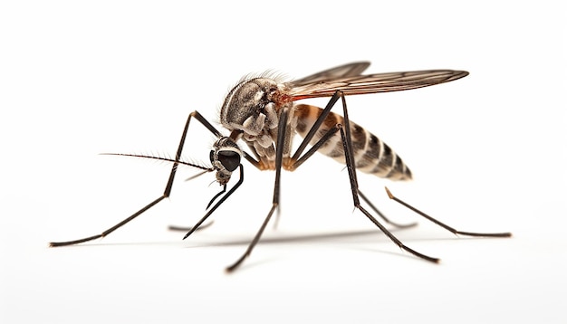 Macro mosquito aislado en fondo blanco generado por AI