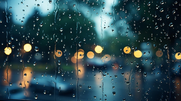 Macro mundo reveló cascada de gotas de lluvia en el cristal de la ventana con una iluminación suave