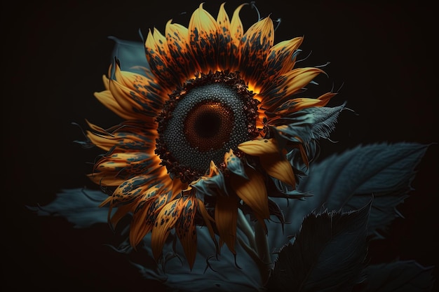 Macro nocturna de un girasol