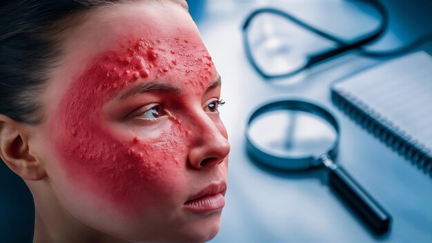 Foto macro de la piel femenina con foliculitis