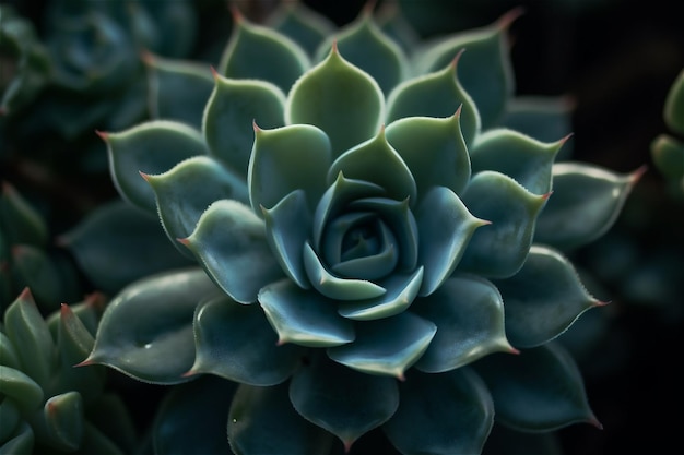 Macro de una planta suculenta Primer plano de un cactus verde azulado Hojas de cactus verde azulado Fondo verde de Tidewater