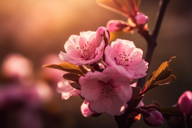 Macro de primer plano de flores de cerezo rosa