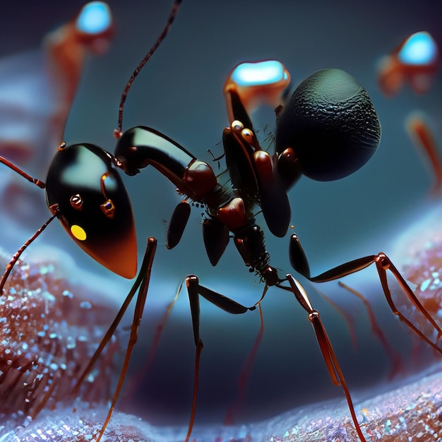 Macro primer plano de una hormiga aislada en un fondo blanco como animal AI generativo PNG transparente