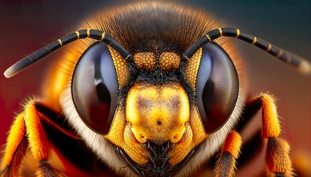 Macro de retrato de una abeja con miel Generar IA