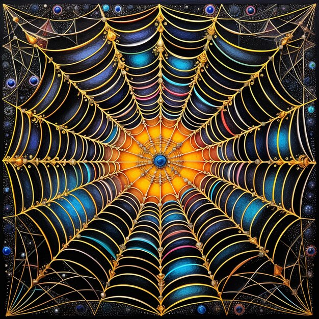 Macro retrato de una tela de araña con cautivadores patrones simétricos