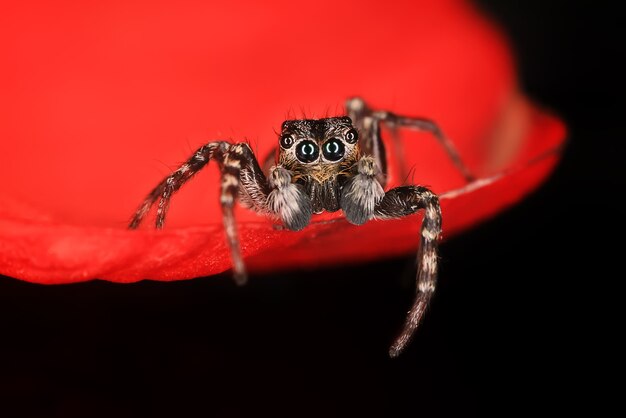 macro de saltador de araña, aracnofobia, hermosa araña saltadora, araña venenosa