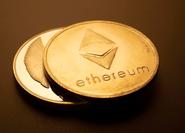 Macro shot de uma bit moeda Ethereum Crypto currency