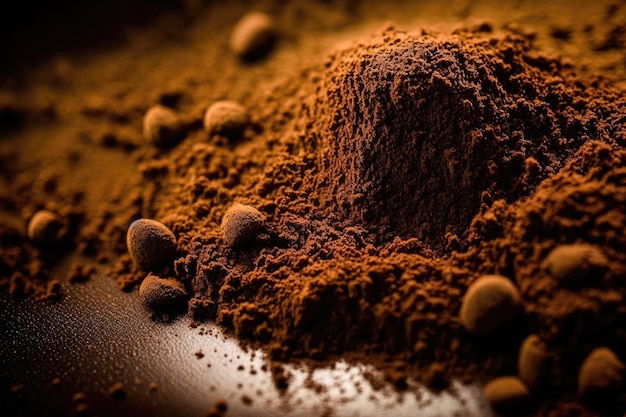 Macro textura de café molido de café molido como fondo de la historia alimentaria