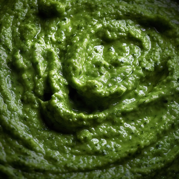 Foto macro textura de pesto con albahaca