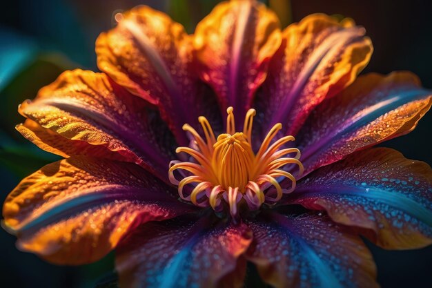 Foto macro vibrante de una flor exótica