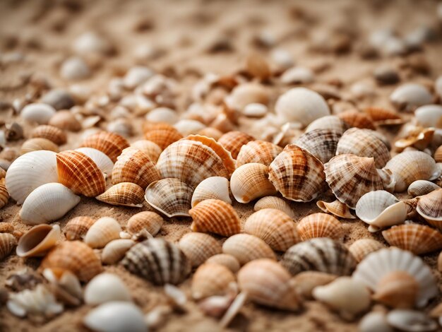 Foto macrofoto de conchas marinas dispersas conchas de fondo de verano