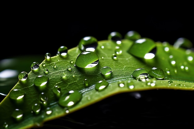 Macrografía de una hoja con fondo oscuro