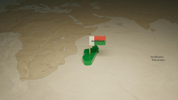 Madagaskar-Karte mit Flagge auf Erdhintergrund 3d gerendert