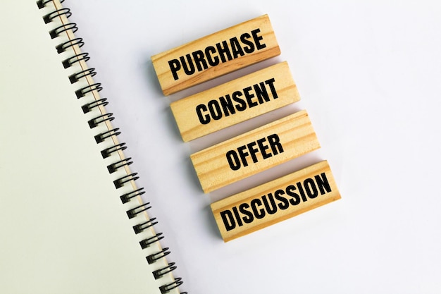 Foto madeira com as palavras como comprar algo discussão oferecer consentimento e compra conceito de compra