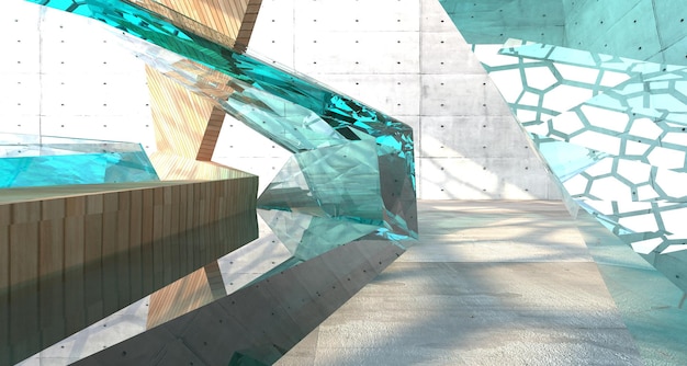 Madeira concreta arquitetônica abstrata e interior liso de vidro de uma casa minimalista