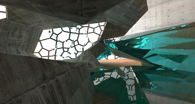 Madeira concreta arquitetônica abstrata e interior liso de vidro de uma casa minimalista
