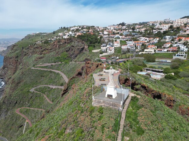 Madeira Jesus Christus-Statue in Garajau Drohnenansicht