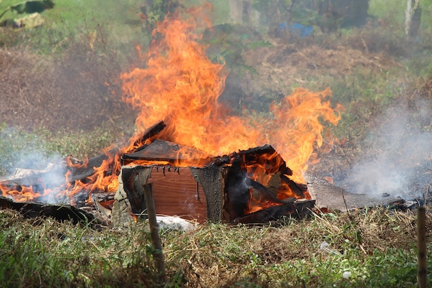 Foto madeira pegando fogo em um campo