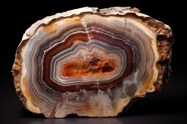 Foto madeira petrificada em um corte transversal de rocha