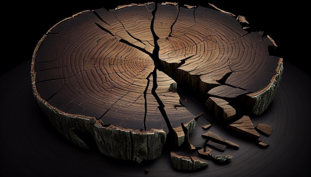 Foto madeira rachada realista com um fundo escuro generative ai