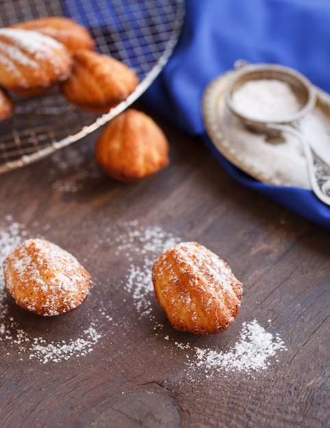 Madeleines em pó de açúcar