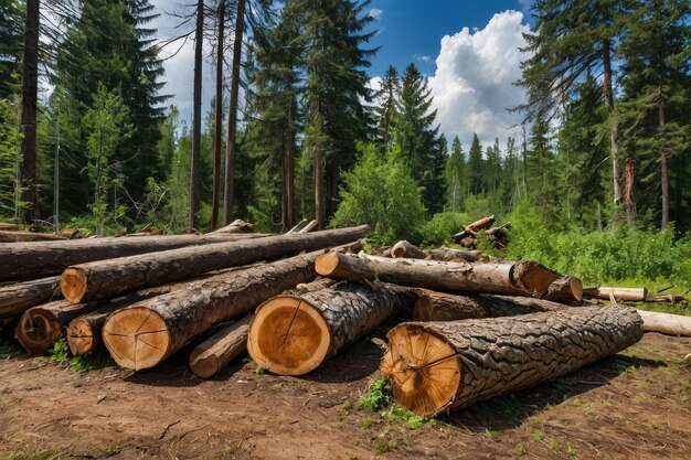 La madera apilada en el desmonte forestal