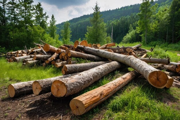La madera apilada en el desmonte forestal