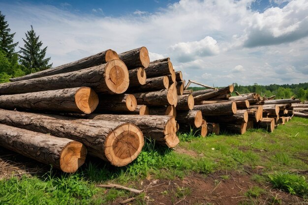 Foto la madera apilada en el desmonte forestal