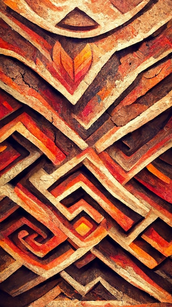 Madera de estilo maya Ilustración 3D de fondo de colores artísticos