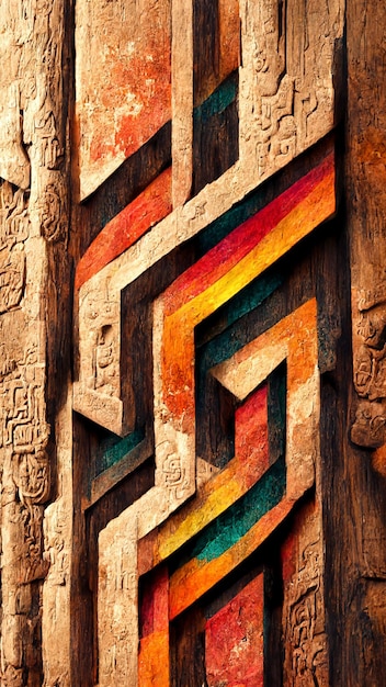 Madera de estilo maya Ilustración 3D de fondo de colores artísticos